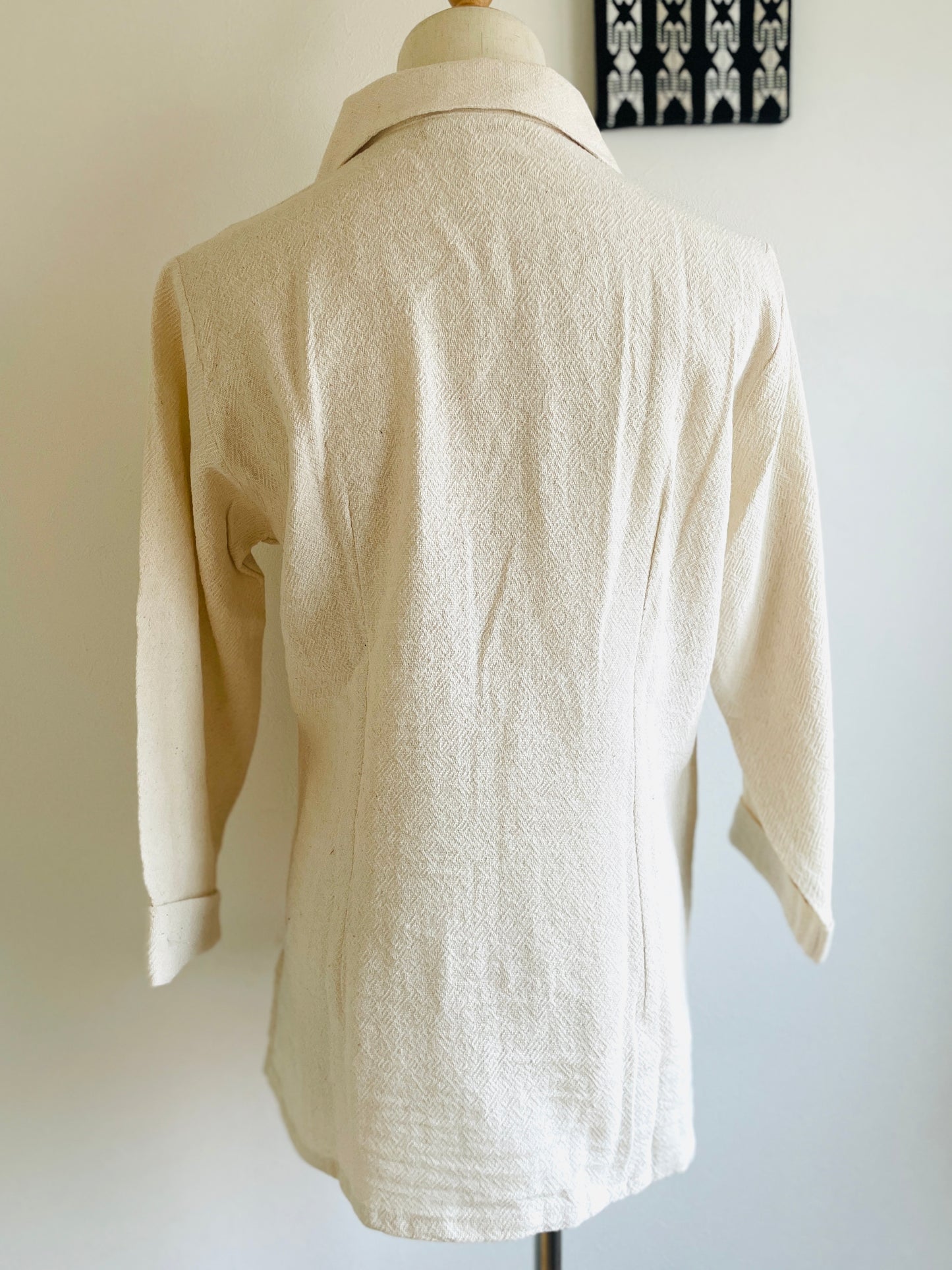 Camisa organica | きなりのアオポイ開襟シャツ